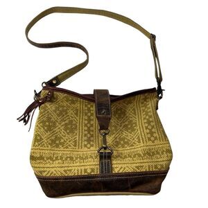 Myra Bag Fervor Golden Yellow Brown Crossbody Shoulder Purse Cotton Leather